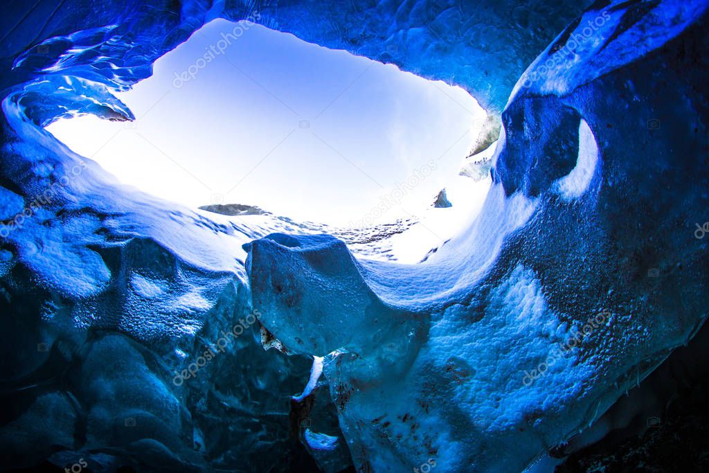 Ice Cave, natural phenomena formed in glaciers during winter by water running through or under the glacier and new caves are formed every year in Vatnajokull glacier, Iceland
