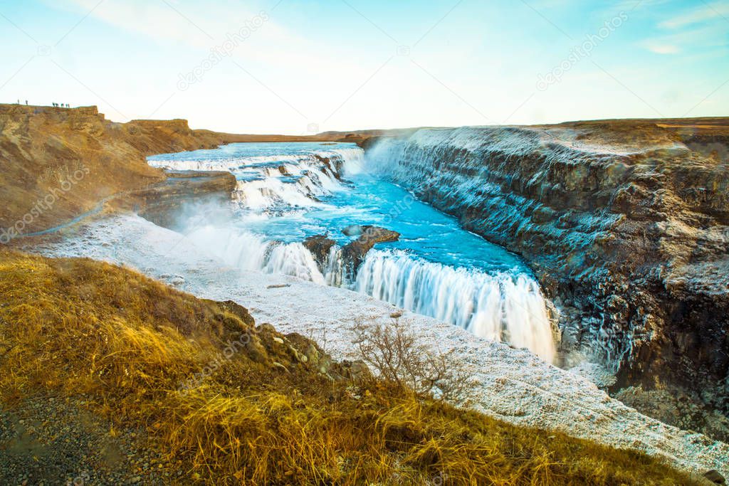 Gullfoss (Golden Fall), a waterfall where is part of the Golden Circle located in the canyon of Olfusa river in southwest Iceland