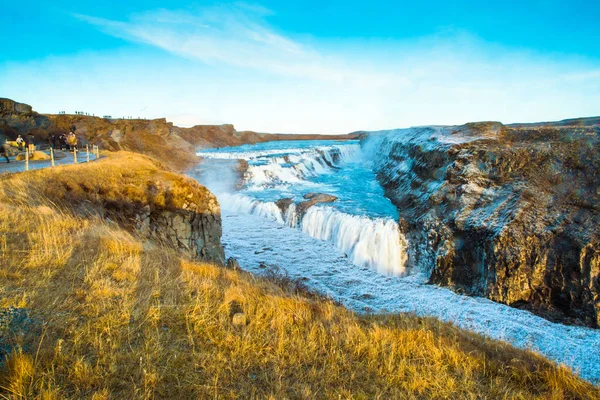 Gullfoss Caída Oro Una Cascada Donde Parte Del Círculo Dorado —  Fotos de Stock