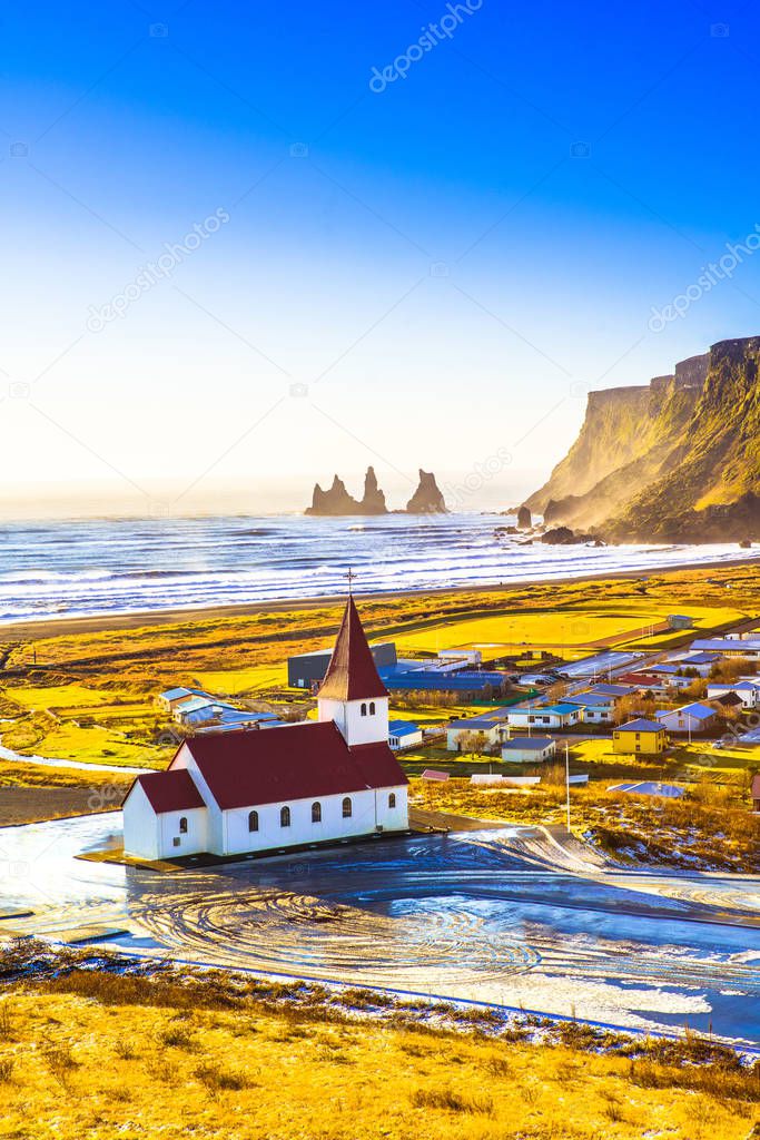 The village of Vik (Vik i Myrdal), the southernmost village in Iceland, located on the main ring road around the island.