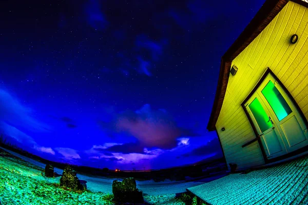 Ночное Небо Хофе Исландия — стоковое фото