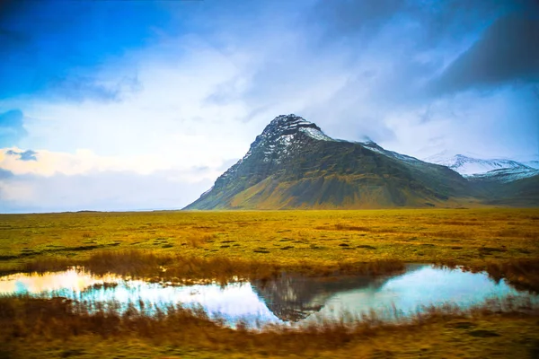 Vista Lateral Rota Ring Road Hringvegur Com Fundo Paisagem Natural — Fotografia de Stock