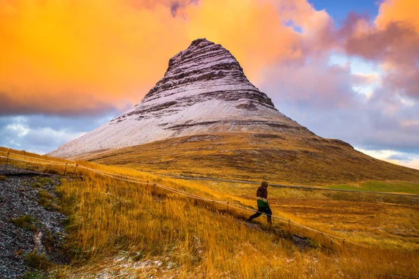 Kirkjufell (Icelandic, Church mountain), a 463 m high mountain on the north coast of Icelands Snaefellsnes peninsula, near the town of Grundarfjordur, Iceland