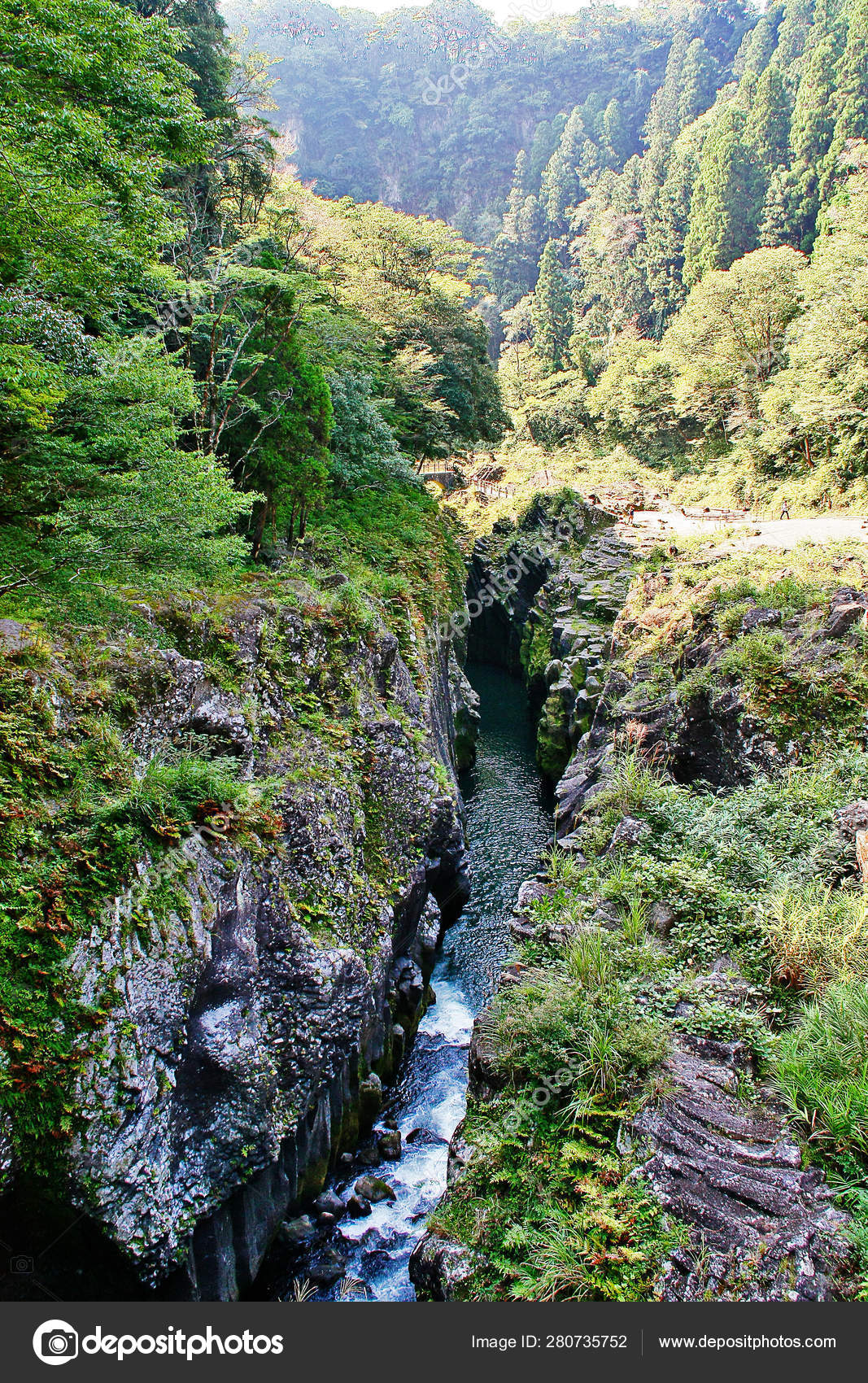 Takachiho Gorge Narrow Chasm Cut Rock Gokase River Nearly Sheer — Stock ...