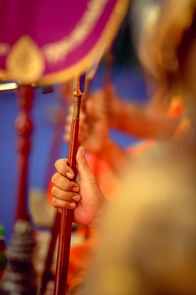 Hand Monk Holding Talipot Fan Thai Traditional Funeral Ceremony — Fotografia de Stock