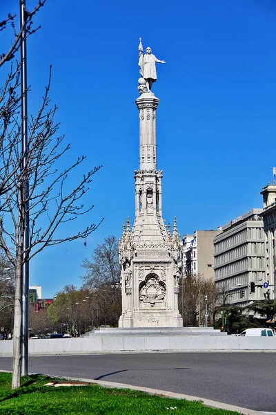 Plaza Coln Daki Kristof Kolomb Anıtı Columbus Meydanı Madrid Spanya — Stok fotoğraf