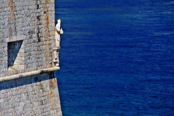 Statue Stephan of Saint (Sveti Stjepan) under Turret of City Walls of Dubrovnik, Croatia