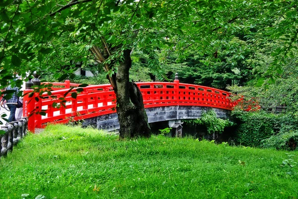 Ιαπωνική Κόκκινη Γέφυρα Στο Κάστρο Hirosaki Hirosaki Hirosaki Shi Νομός — Φωτογραφία Αρχείου