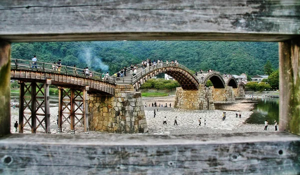 September 2009 Scene Kintai Bridge Kintai Wooden Frame People Walking — Fotografia de Stock