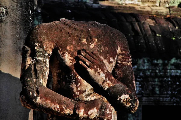 Scultura Rovina Facciata Preah Khan Khmer Spada Reale Tempio Situato — Foto Stock