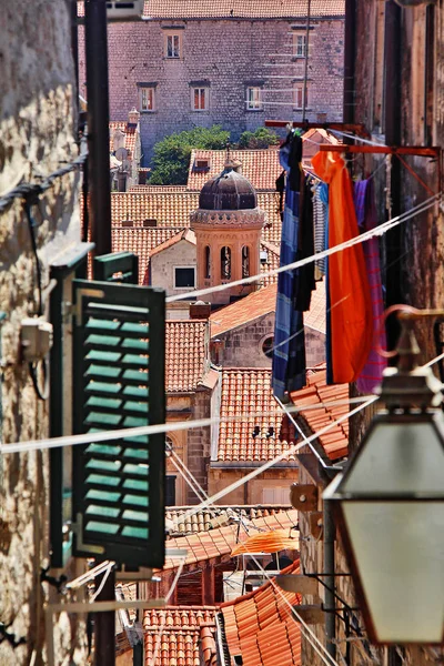 Cena Rua Estreita Com Casa Vintage Cidade Velha Dubrovnik Croácia — Fotografia de Stock