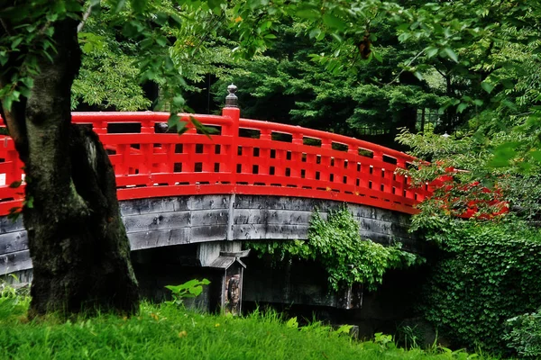 Ιαπωνική Κόκκινη Γέφυρα Στο Κάστρο Hirosaki Hirosaki Hirosaki Shi Νομός — Φωτογραφία Αρχείου