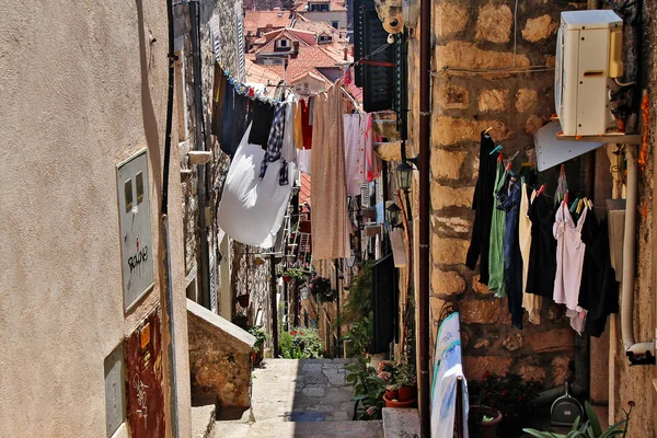 Cena Rua Estreita Com Casa Vintage Cidade Velha Dubrovnik Croácia — Fotografia de Stock