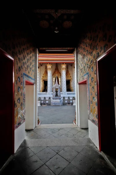 The shelter of the marker stone of The main chapel of Wat Arun Ratchawararam Ratchawaramahawihan (Temple of Dawn), at the Thonburi west bank of the Chao Phraya River in Bangkok Yai district of Bangkok, Thailand.