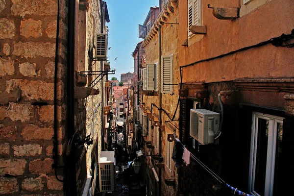 Cena Rua Estreita Com Casa Vintage Cidade Velha Dubrovnik Croácia — Fotografia de Stock