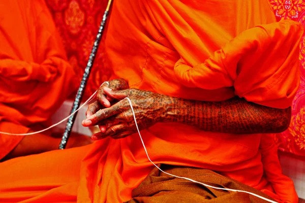 Praying Hand Monk Buddhist Merit Thai Cultural Engagement Ceremony Thailand — Stock fotografie