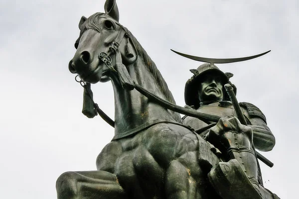 Statua Masamune Date Signore Della Regione Tohoku Epoca Sengoku Nel — Foto Stock