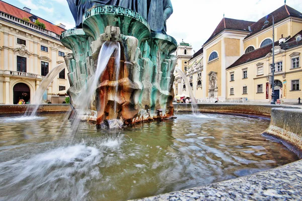 Vienna Wien Austria Osterreich June 2017 Austriabrunnen Fountain Schottenkirche Scottish — Stock Photo, Image