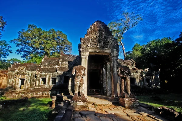 Escultura Ruinas Fachada Preah Khan Khmer Royal Sword Templo Situado — Foto de Stock