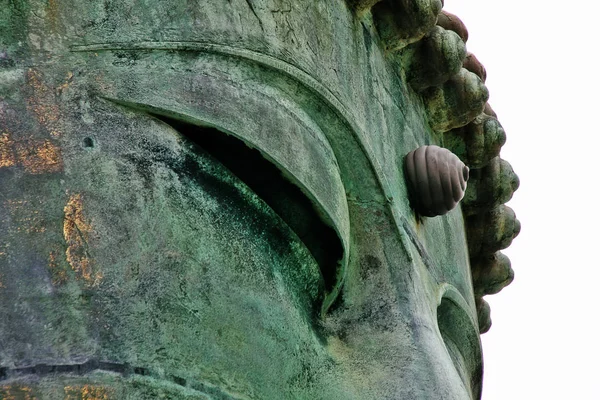 Uzavřená Tvář Kamakury Daibutsu Velkého Buddhu Bronzové Sochy Amida Buddhy — Stock fotografie