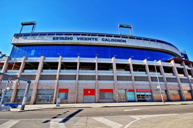 Madrid, İspanya - 15 Mart 2017 - Vicente Calderon Stadyumu (Estadio Vicente Caldern, orijinal adıyla Manzanares Stadyumu), Arganzuela 'nın Atltico Madrid kentinde bulunan futbol kulübü..