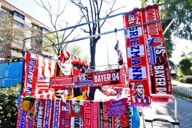 Madrid, İspanya - 15 Mart 2017 - UEFA Şampiyonlar Ligi 2016-2017 maçında Atltico Madrid, Bayer 04 Leverkusen 'e karşı ikinci tur karşılaşma, maç hatıraları.