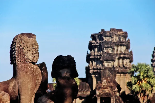 Silhouette Angkor Wat Nokor Wat Tempio Della Capitale Tramonto Angkor — Foto Stock