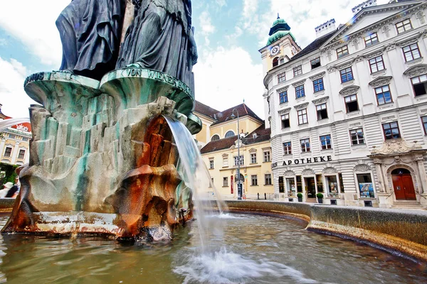 Vienna Wien Austria Osterreich June 2017 Austriabrunnen Fountain Schottenkirche Scottish — Stock Photo, Image