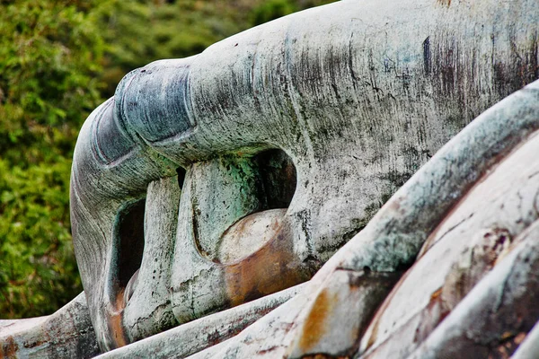 Uzavřel Modlitbě Ruku Kamakura Daibutsu Velký Buddha Bronzová Socha Amida — Stock fotografie