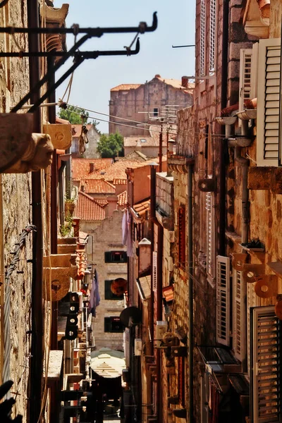 Cena Rua Estreita Com Casa Vintage Cidade Velha Dubrovnik Croácia — Fotografia de Stock