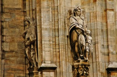 Lombardia region, Milan, Italy - March 18, 2010 - Sculpture on wall of Milan Duomo cathedral in Duomo square