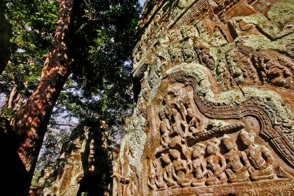 Bas Relief Wall Prohm Khmer Prasat Prohm Bayon Style Temple — 스톡 사진