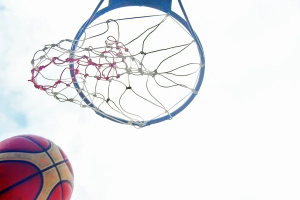 Basquete Jogado Aro Marcando Jogo — Fotografia de Stock