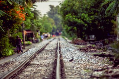 Yoldaki demiryolu rayları