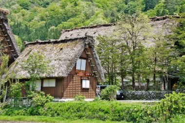 Gifu Valiliği, Shirakawa, Japonya - 9 Mayıs 2009 - Japonya 'daki UNESCO dünya mirası sahalarında geleneksel ev tarzına sahip tarihi Shirakawago köyü