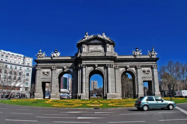 Madrid Spagna Marzo 2017 Puerta Alcal Monumento Neoclassico Plaza Independencia — Foto Stock