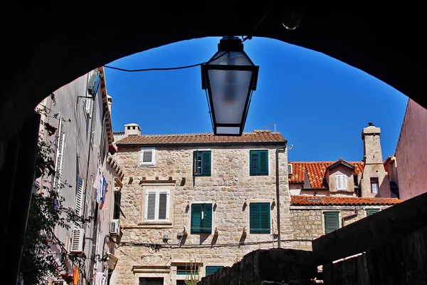 Cena Rua Estreita Com Casa Vintage Cidade Velha Dubrovnik Croácia — Fotografia de Stock