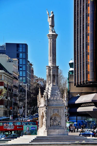 Madrid Spanya Mart 2017 Plaza Coln Daki Christopher Columbus Anıtı — Stok fotoğraf