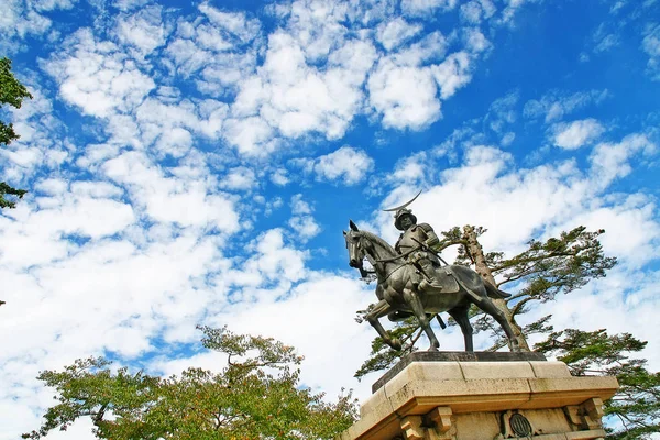 Statue Masamune Date Seigneur Région Tohoku Dans Ère Sengoku Dans — Photo