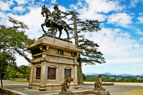 Estatua Masamune Date Señor Región Tohoku Era Sengoku Parque Del —  Fotos de Stock