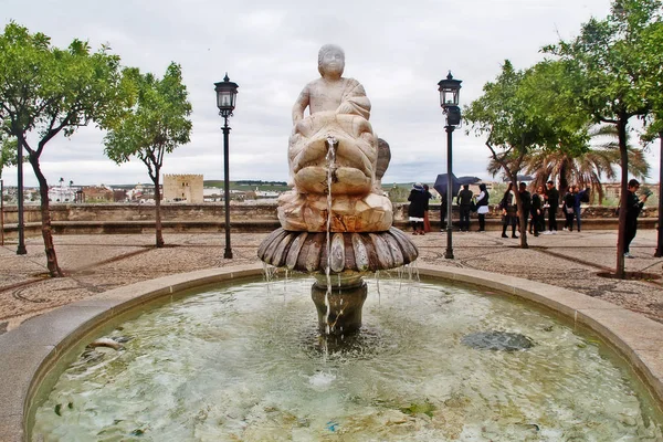 Cordova Andalusia Spagna Marzo 2017 Giardino Con Fontana Ponte San — Foto Stock