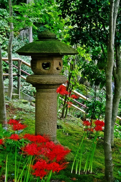 Toro (light basket, light tower) in garden of Hase-dera (Kaiko-zan Jisho-in Hase-dera), commonly called the Hase-kannon, a Buddhist temples in Kamakura, Kanagawa Prefecture, Kanto region, Japan