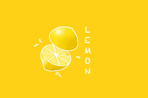 sarı arka plan üzerine çizilmiş limon illüstrasyon meyve el