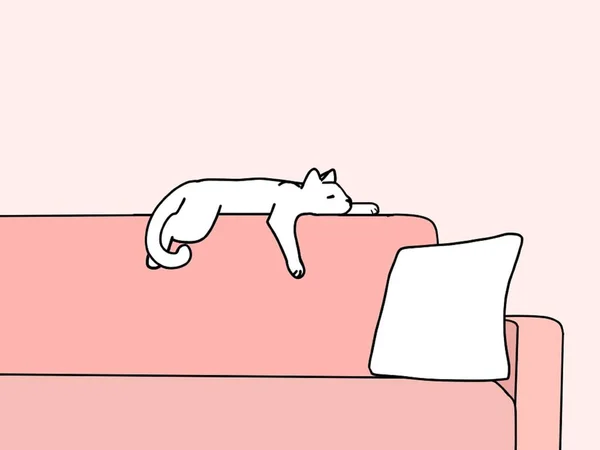 kanepede beyaz kedi, kanepe, hayvan illüstrasyon tarzı karikatür 