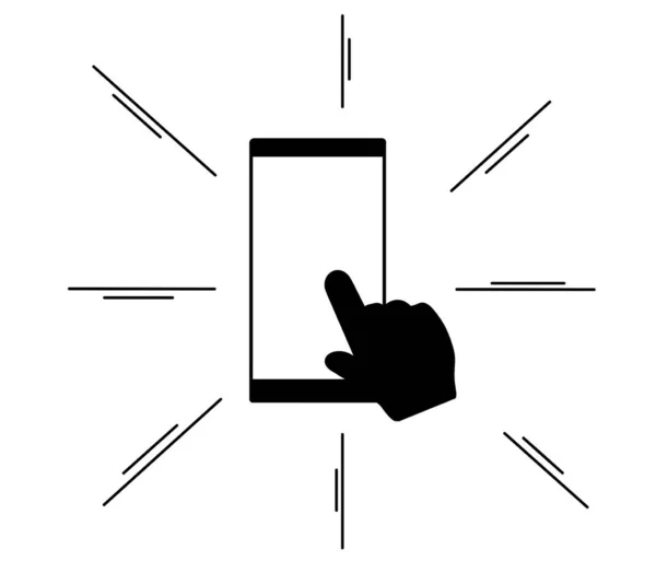 dijital dokunmatik ekran sembol akıllı telefon ve beyaz arka plan illüstrasyon siyah beyaz el çizim uygulaması ve dijital işlemci tarzı karikatür el simgesine tıklayın