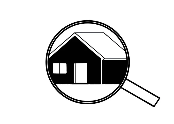 Schwarz Weiß Abbildung Von Hause Mit Lupe Suche Recherche — Stockfoto