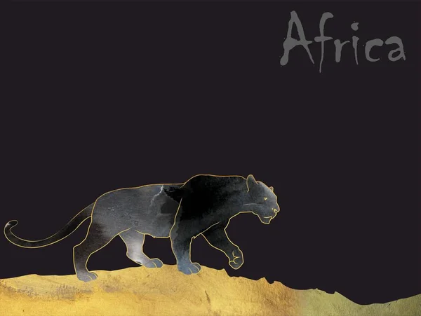 black panther, watercolor animal, gold texture