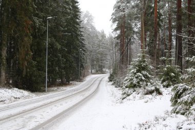 İsveç kış sahnesi yol