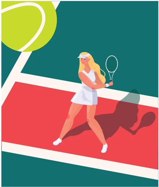 Vector Illustrator Spieler Spielen Tennis Hübsches Nettes Mädchen Mit Schläger — Stockvektor