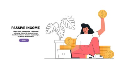 Dizüstü bilgisayarı olan genç bir kız online olarak altın paraların yanında para kazanıyor. Pasif gelir, yatırım, finans tasarrufu, serbest çalışma, sancak için uzak çalışma.